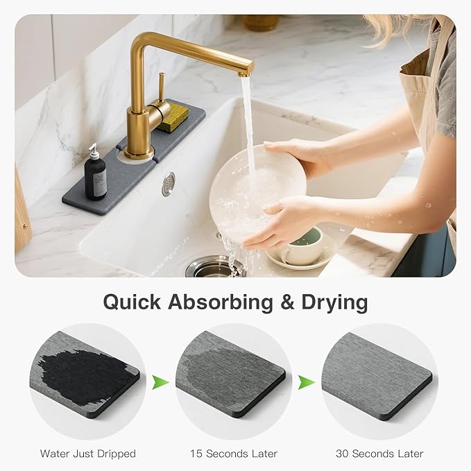 15.8" x 4" Stone Faucet Mat for Kitchen Sink, Quick Drying Diatomite Sink Tray