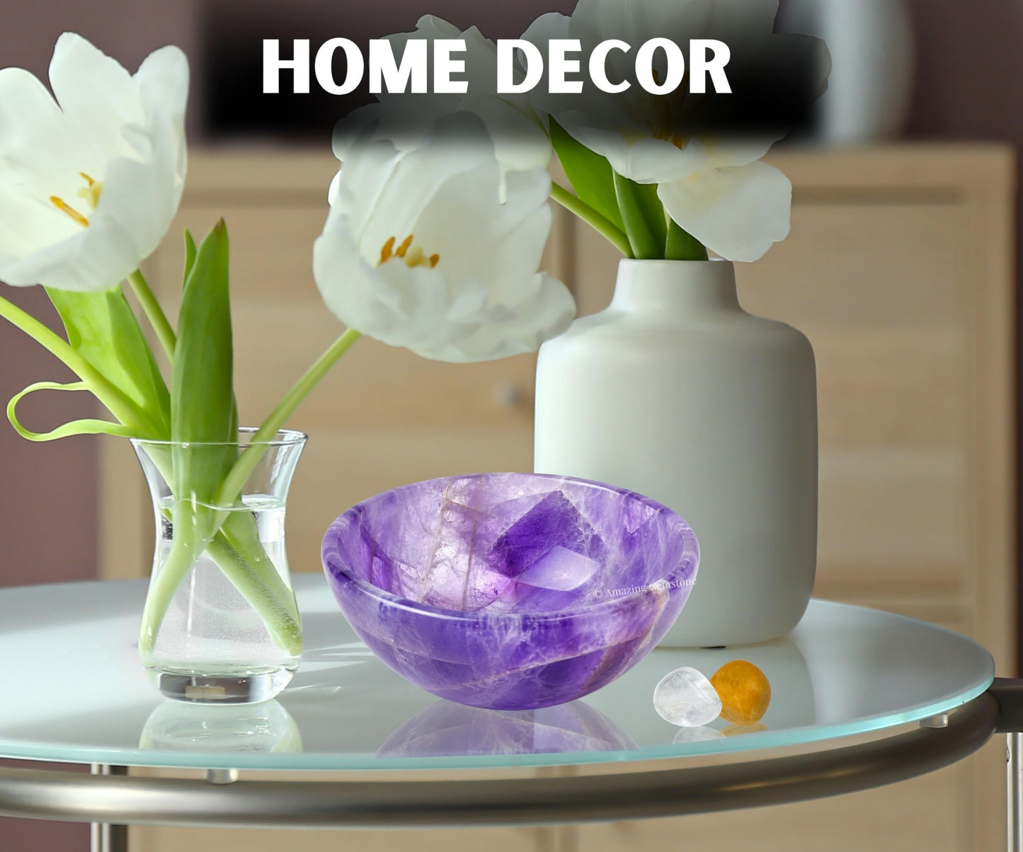 Amethyst Crystal Bowl - 3 Inch Decorative Bowls for Room and Home Decor - Gemstone Healing Crystals for Elegant Display, Positive Energy Balance and Gift