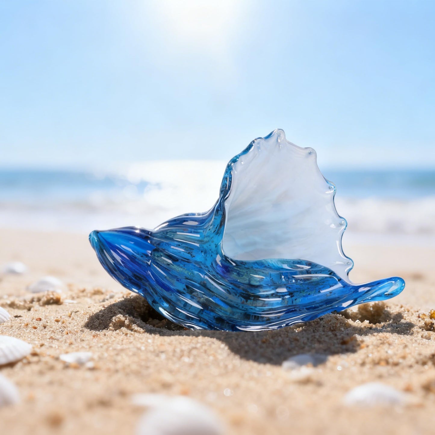 Sea Glass Art Figurines Hand Blown Sea Glass Conch Decor - Ocean Themed Coastal Room Decor, Sea Shell Sculpture Storage for Coastal Room Knick Knacks, Home Kitchen Decorations Above Cabinets (A)
