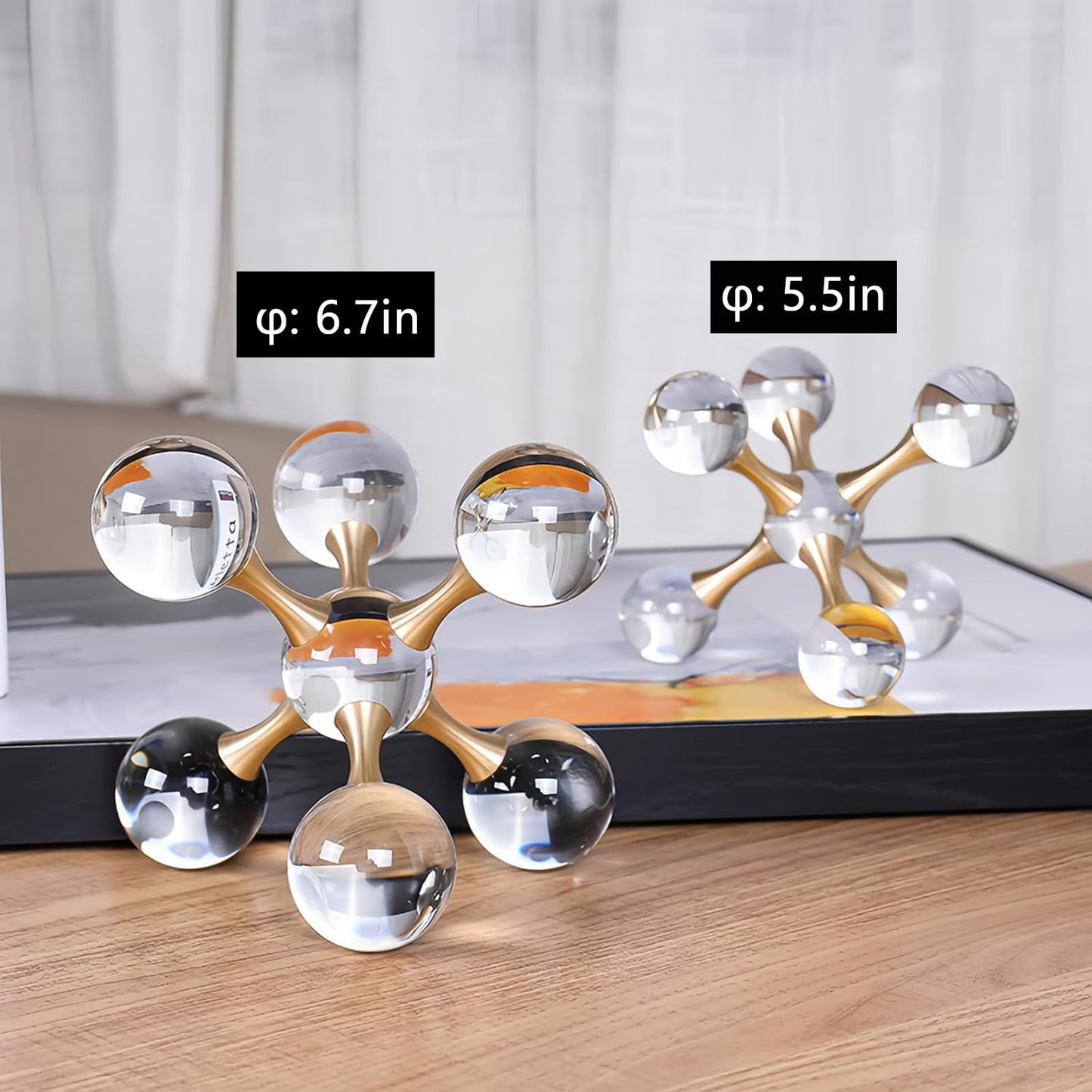 GyOnyx 5.5 inch Transparent Golden Crystal Ball, Modern Western House Decorations Aesthetic, Gold Table Decor for Living Room, Office, Bookshelves, Bedroom, Coffee Table and More, Great Gift Ideas