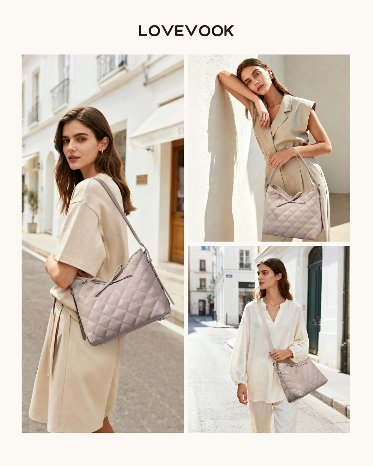 LOVEVOOK Purses for Women Soft Leather Hobo Handbags Diamond Pattern Quilted Crossbody Bag Designer Carteras Para Mujer Bucket Purse, Solid-Nude