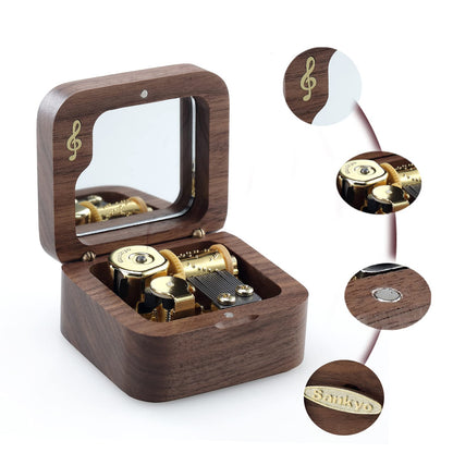 JYmusic Wooden Wind-up Music Box Natural Walnut Square Note Music Box, Birthday Mother's Day Children's Day Christmas Gift ( Tune: You Are My Sunshine )