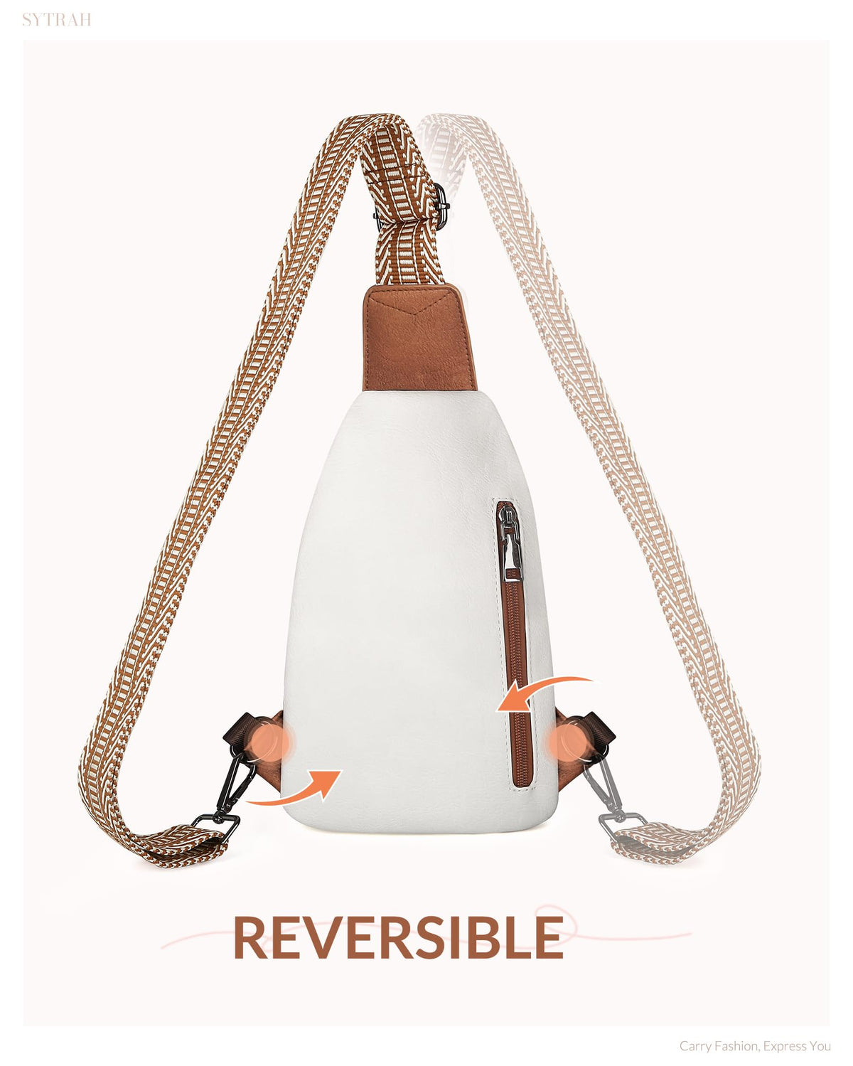 SYTRAH Sling Bag for Women, Crossbody Bags Purse for Women Trendy Vegan Leather Chest Bag with Adjustable Guitar Strap, Beige Brown