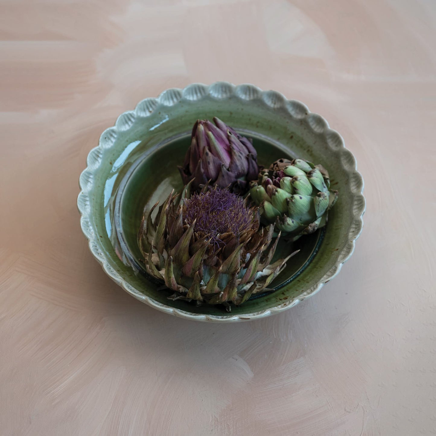 Stoneware Bowl with Scalloped Edge, Ivory