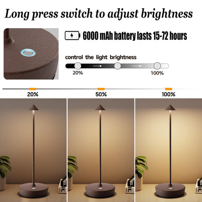 YIBEN 2Pack Rechargeable Cordless Table Lamp, Portable Powered LED Battery 6000mAh Metal USB Desk Lamp, 3 Levels Brightness Light for Restaurants Outdoor (2pack ferruginous)