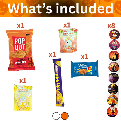 Halloween Assorted Pumpkin Bucket (44 Count) Filled with Candies, Snacks, Cookies and more, Treats for Family, Friends, Kids, Boys and Girls