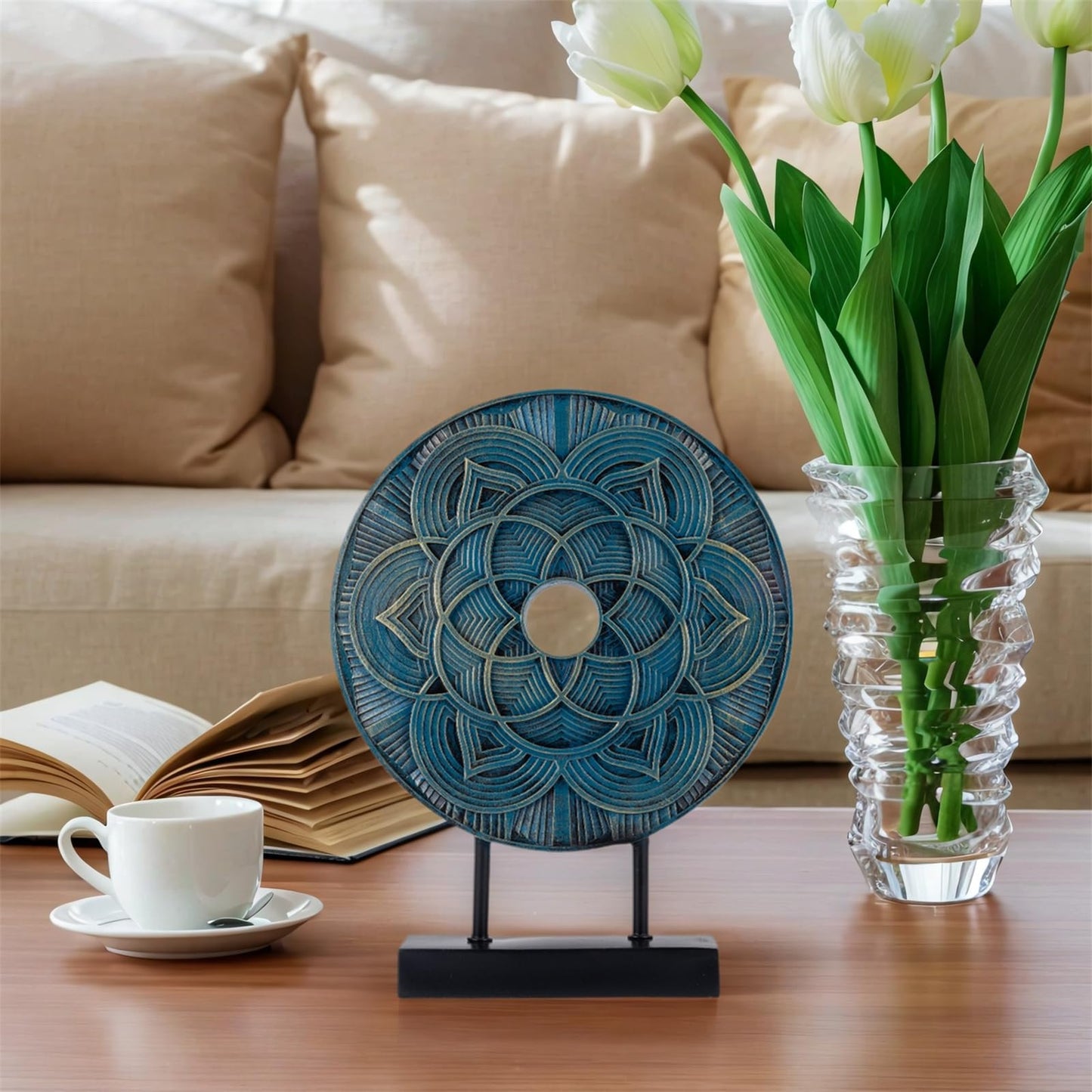HODESunPure Modern Sculpture Decorative Objects Above Cabinet Decor Kitchen Elegant Home Decor Items Accents for Living Room Centrepieces, Console Table Decorations (Blue)