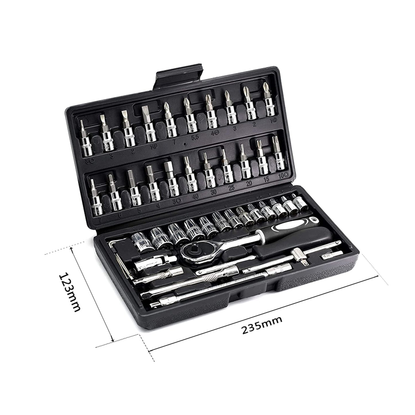 LUOWAN 46 Piece 1/4 Inch Drive Socket Set&Tool Sets,Ratchet Wrench Set with 4-14mm Cr-V Sockets,Screwdriver Bits,Extension Bars for Household Car Bike Repair
