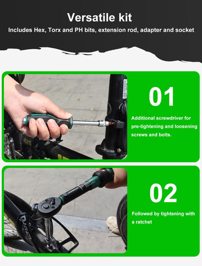 Uharbour 1-15 Nm Torque Wrench Set for Bicycles, 1/4 Torque Wrench, Bicycle Torque Wrench Set with Bits, Screwdriver Handle and Extension Rod for Bike, ±3% Error Accuracy