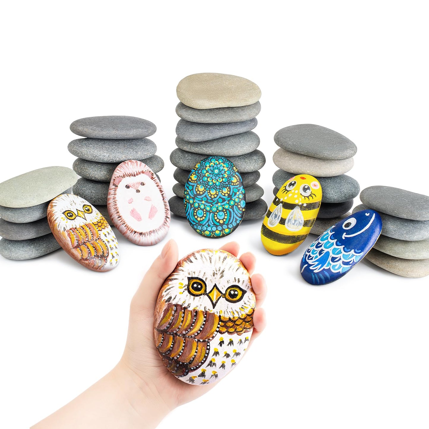 Simetufy 30 Pcs Extra Large 4-5 Inch Rocks for Painting, Flat Smooth River Stones for Art, Mandala, Natural Rocks to Paint for Kindness Stones Kids Craft