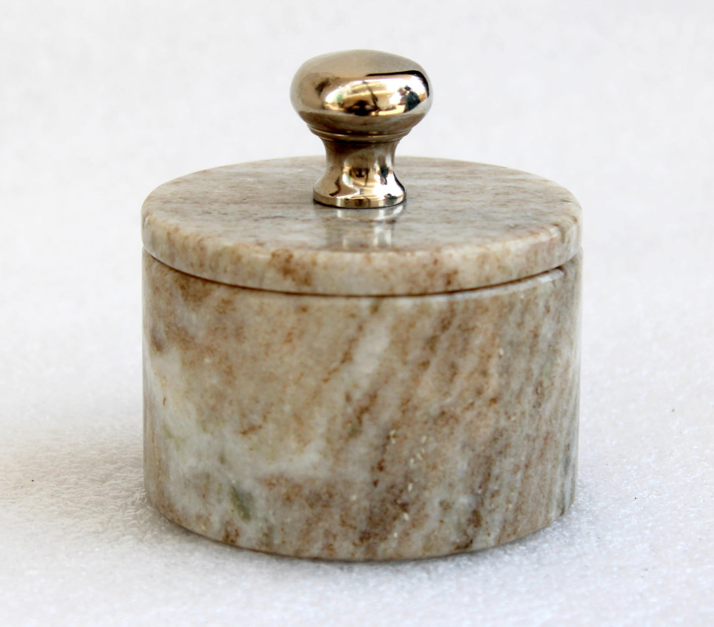 KLEO Marble Salt and Spice Holder with Lid | Small Container (2x3in) | Stone Salt Box/Canister for Kitchen and Dining | Saunf Holder (Beige)
