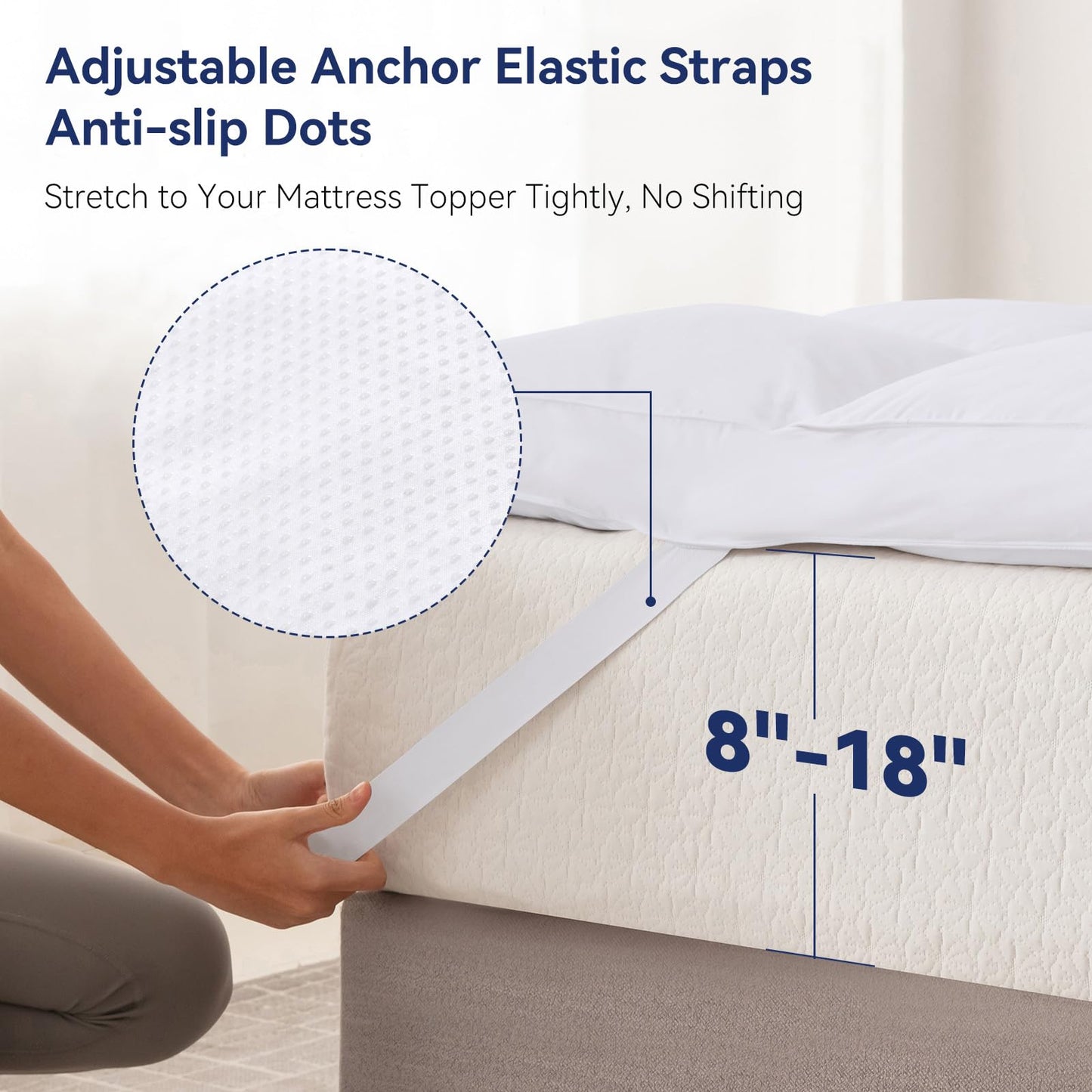 LeWinBedding 3 Inch White Goose Feather Mattress Topper,Queen Feather Bed Topper,Mattress Cover with Straps,Ultra Soft Pillowtop,100% Cotton Fabric(60”x80”)