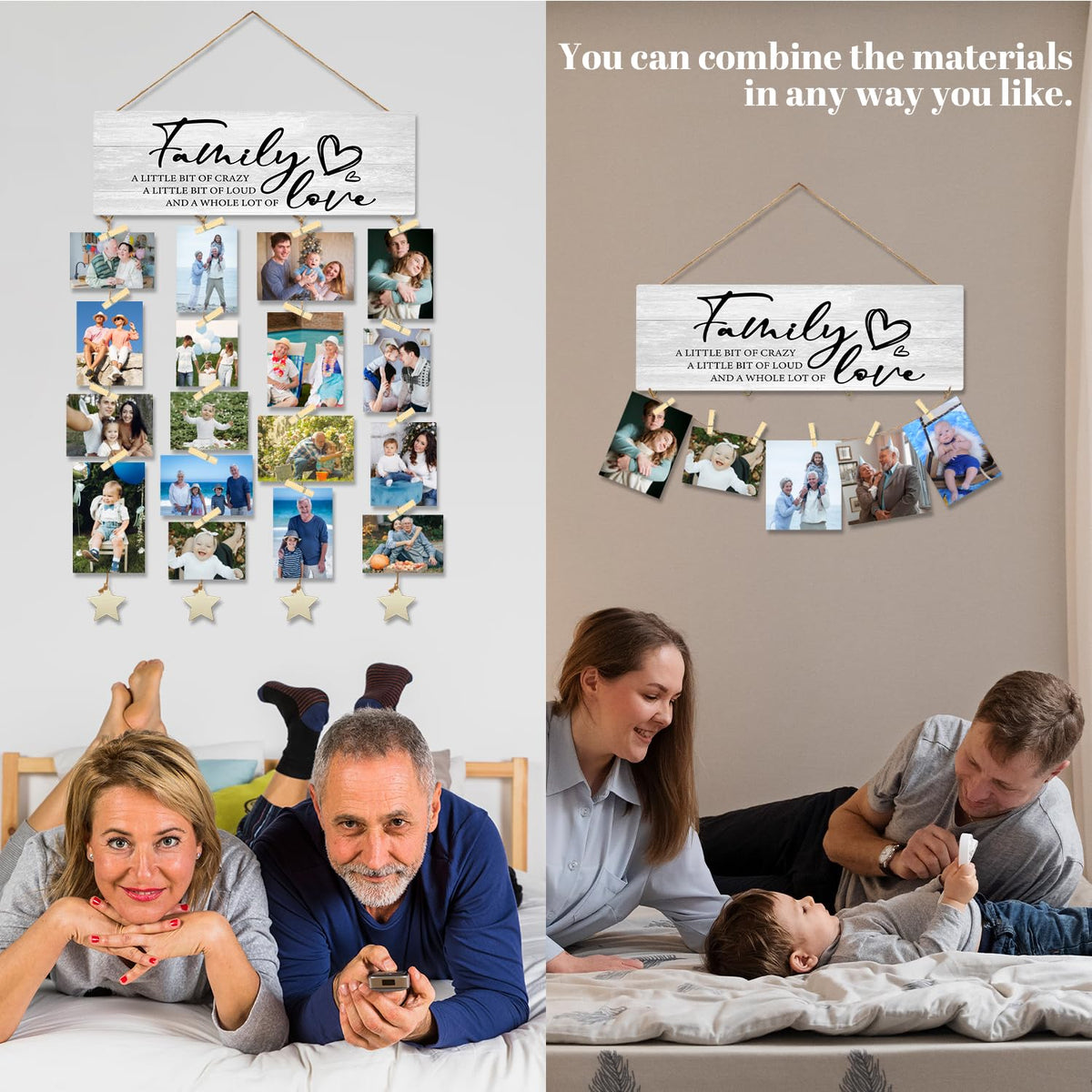 WXHUM Family Wall Decor Picture Frames Collage Photo Hanging, Family Love Hanging Picture Frames Photo Wall Display, Christmas Housewarming Gifts for Women Couples Grandparents, 16x5 inch