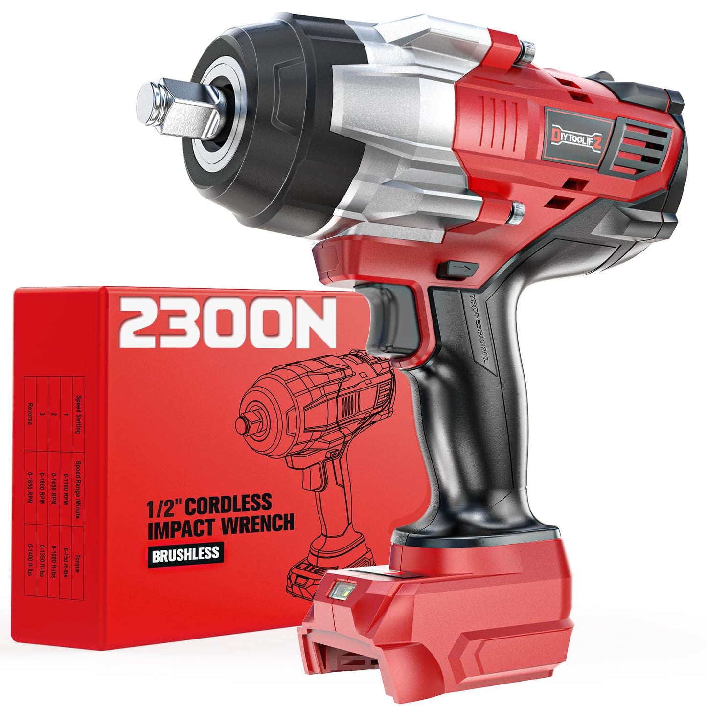 DIYtoolifz Cordless Impact Wrench 1/2 inch Compatible with Milwaukee 18v Battery, 1700 Ft-lbs High Torque Impact Driver, Electric Impact Gun with 4 Modes & LED Light for Car, Truck, Mower(Bare Tool)