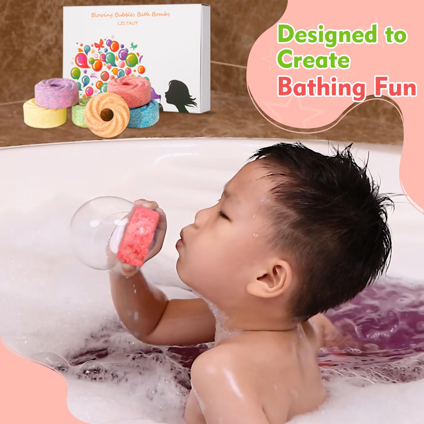 LZLTAUY Bubble Bath Bombs for Kids, 6-Pack Natural, Organic Kids Bath Bombs with Essential Oils for Sensitive Skin, Bubble Play for Boys & Girls, Stress Relief Self Care Kit, Home SPA Gift Set