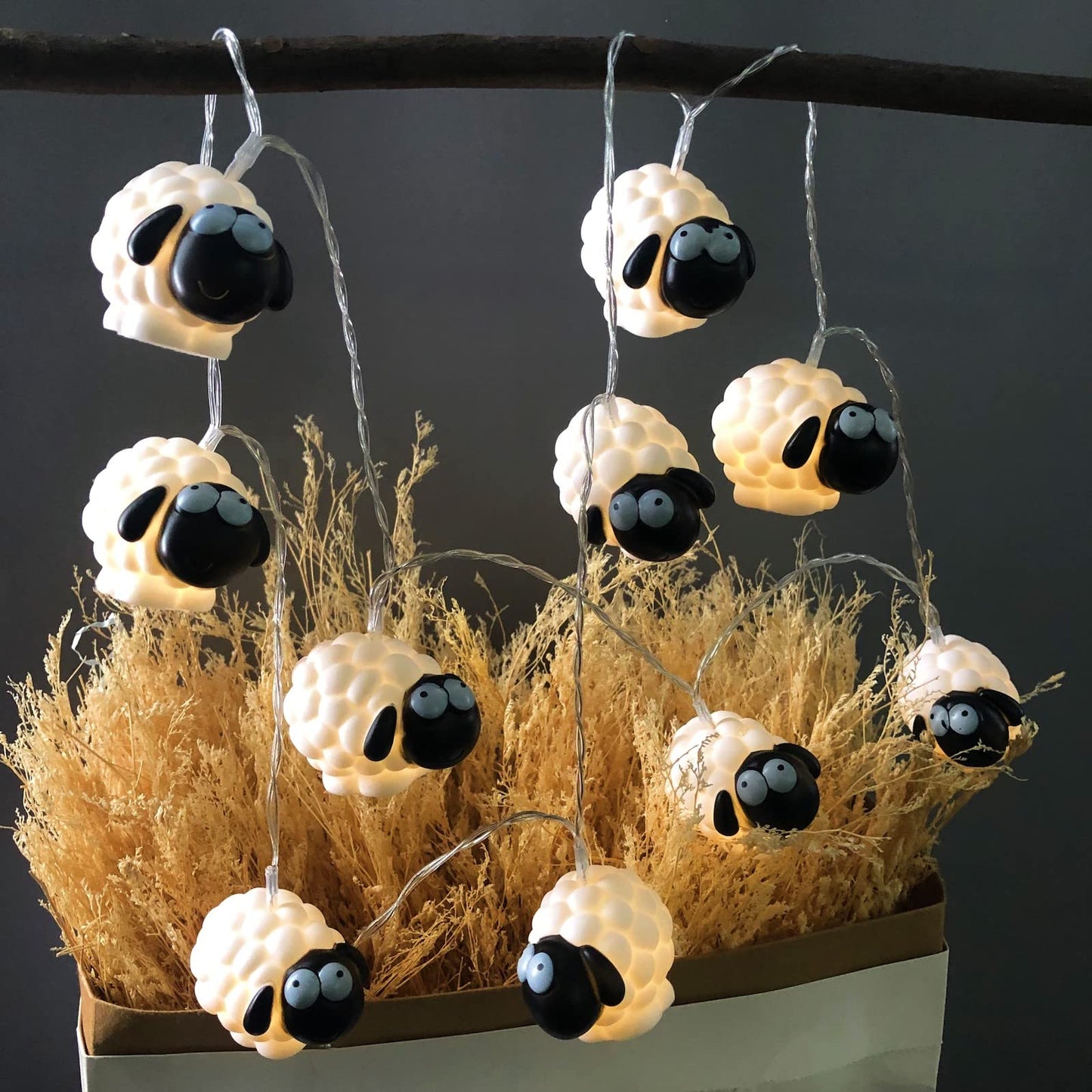 Sezrgiu Cute Painted Sheep Night Light LED Sheep Ornaments String Lights Black Sheep Fairy Light Battery Powered Indoor Outdoor Party Decor Night Light (10LED, Black Sheep)