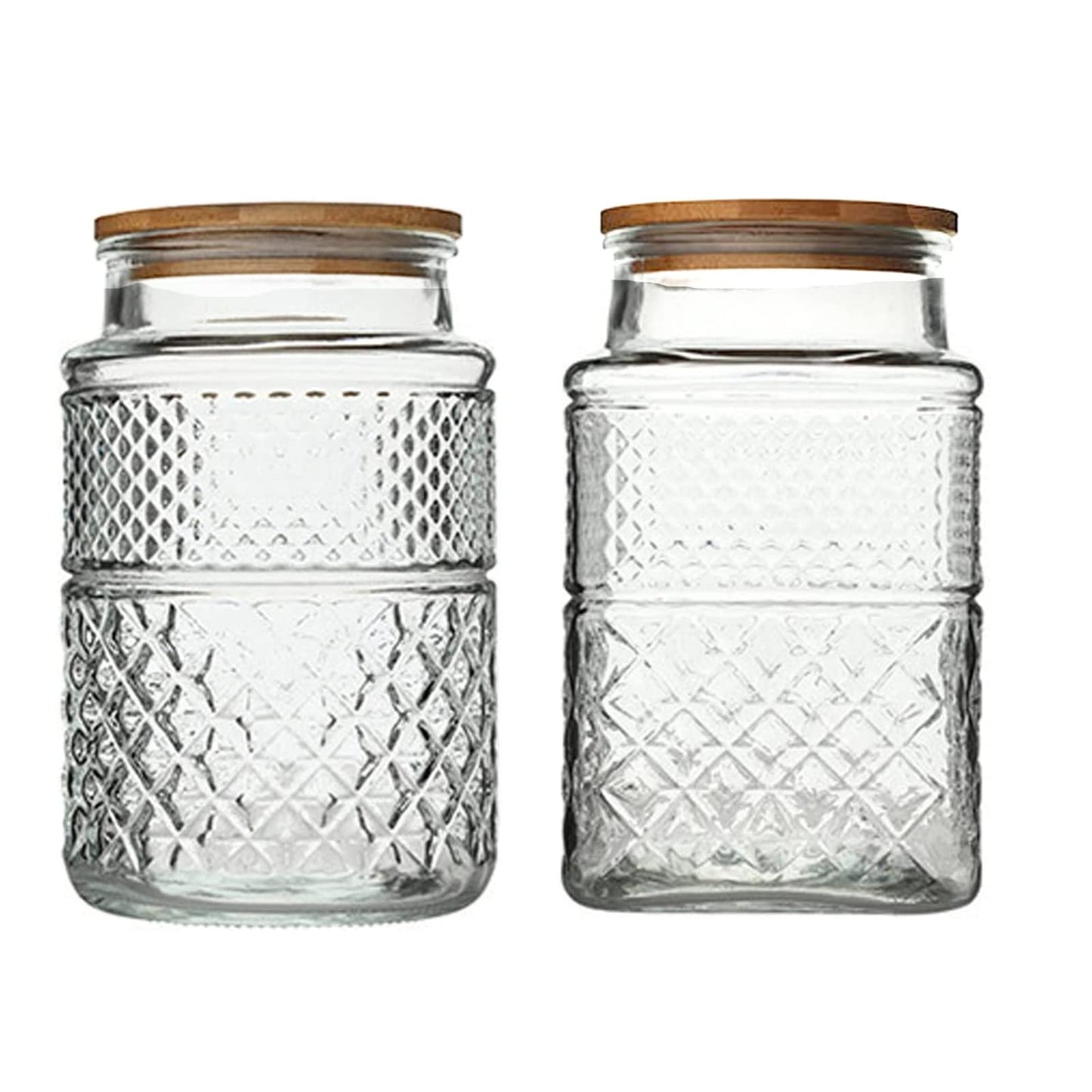 Large Glass Storage Jar, 2 Pack 60 FL OZ Glass Food Storage Containers with Bamboo Lid, Kitchen Laundry Room Organization Decorative Jar for Candy Cookies Coffee Beans Flour Nuts Airtight Glass Jars