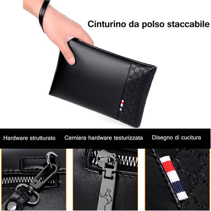 A-QMZL Clutch Bag Men's PU Leather Elegant Handbag Large Capacity Pochette Envelopes Handbags Card Slot Pockets Zipper Wallets Man with Strap Wrist Bag Business Casual Travel Office