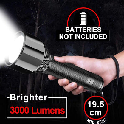 REHKITTZ Torch Led Super Bright 3000 Lumens Long Working Time Camping Adjustable Focus Flashlight with 5 Light Modes