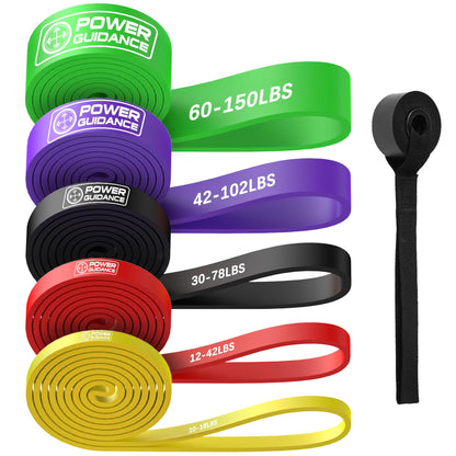 POWER GUIDANCE Pull up Bands Resistance Bands Set Workout Exercise Loop Bands 5 Levels for Powerlifting, Muscle Strength, Pilates Resistance Training (Yellow+Red+Black+Purple+Green, 10-150lbs)