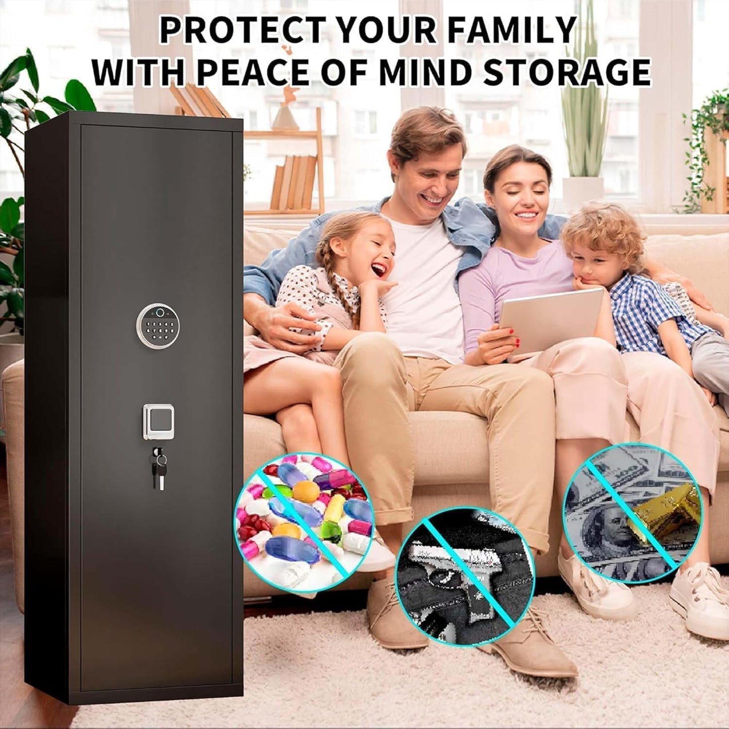 Bezuny 8-12 Fingerprint Gun Safe for Rifles and Pistols, Biometric Gun Safe Password Lock, No Assembly Required, Gun Cabinet for Home with Adjustable Shelves, Heavy Duty Long Gun Safe,57" High