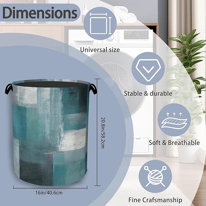 Blue Gray Modern Laundry Basket, Art Foldable