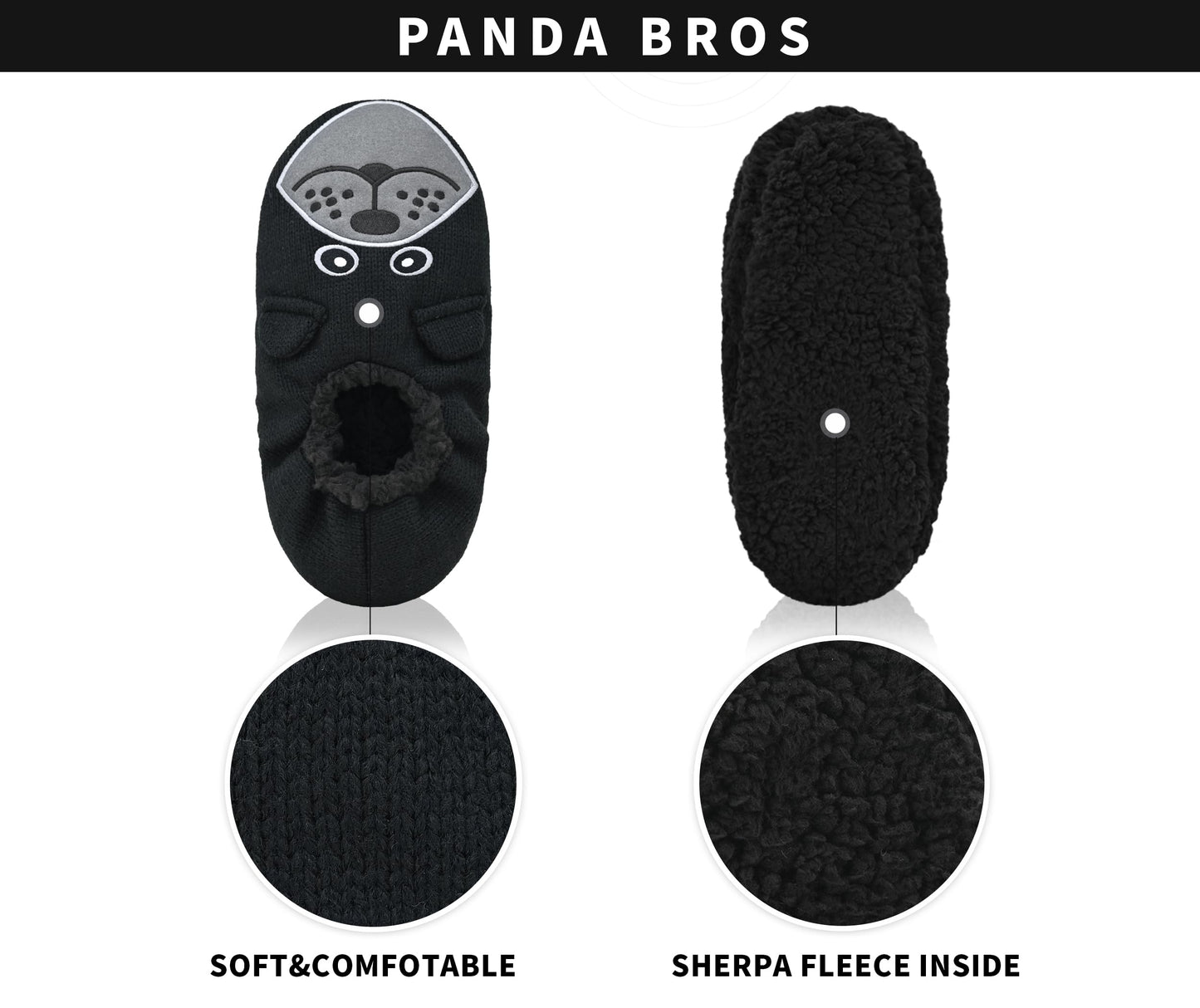 Panda Bros Slipper Socks for Men, Mens Slipper Socks with Non Skid Bottoms, Cozy Animal House Slippers