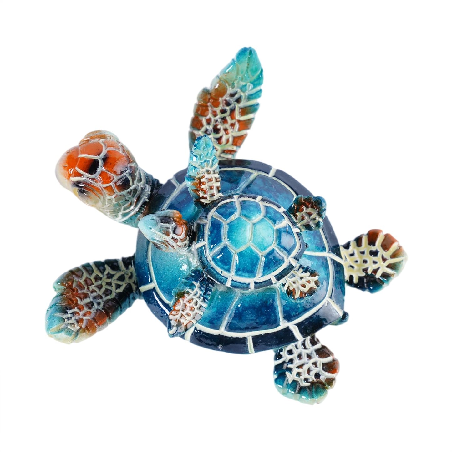 Brizoria Sea Turtle Ocean Decor Coastal Resin Figurines Blue Beach Themed Room Decor Textured Shell and Flippers for Shelf Tabletop Bathroom Bedroom Office, Blue