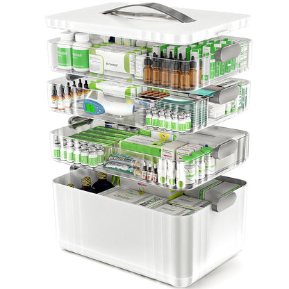 ARSTPEOE 4-Tier Medicine Organizer - Portable Medicine Cabinet with Plastic Handle, Multipurpose Medical Box, Empty First Aid Kit for Home