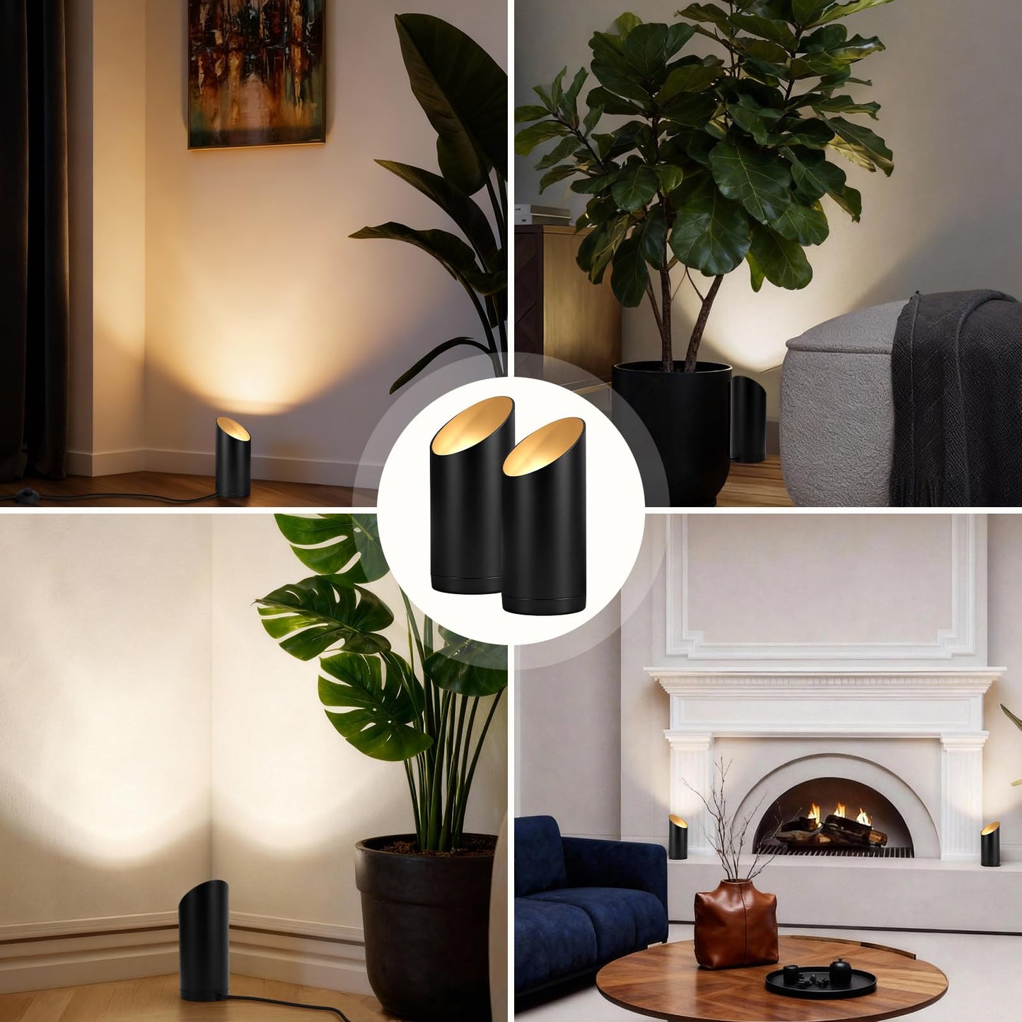 Ribgwo 2 Pack Uplighting Indoor Floor Can Lights,7W LED Up Lights with 3000K GU10 Bulbs, Spot Lights with 5.9 FT Plug Cord & Foot Switch,Ideal for Indoor Corners, Sofas, Plants, and Wall Art