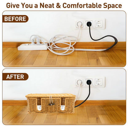 CENELO Cable Management Box - 2 Pack Cord Hider Organizer Boxs - Small & Medium Szie Power Cover Cord Box, Handwoven Rattan Cable Organizer for TV Computer USB Hub Power Strips & Cords