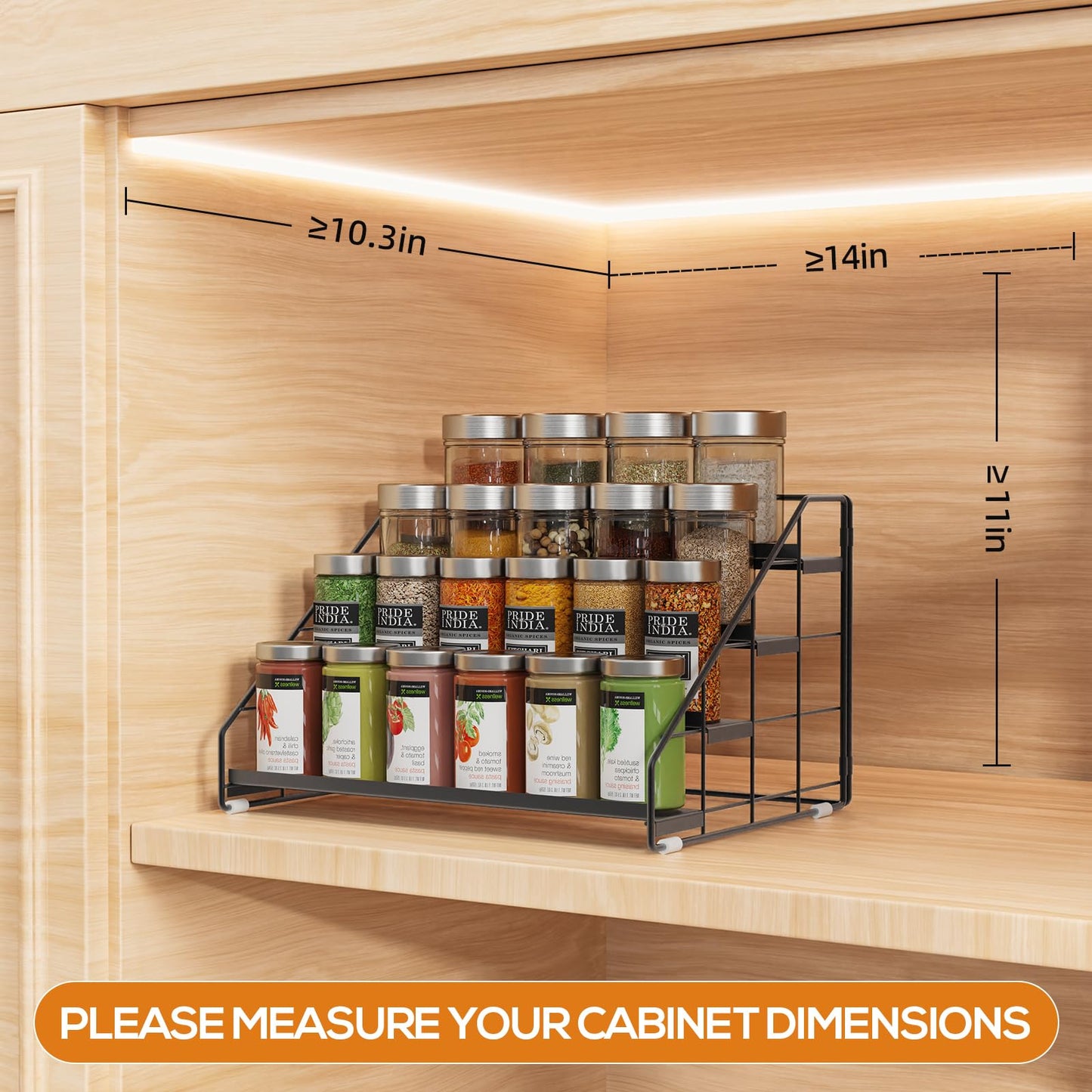 GIGIFTREE Spice Rack Organizer for Cabinet, 4 Tiered Spice Rack Organizer, Tiered Adjustable Spice Shelf for Kitchen Countertop Organization, Bright Black