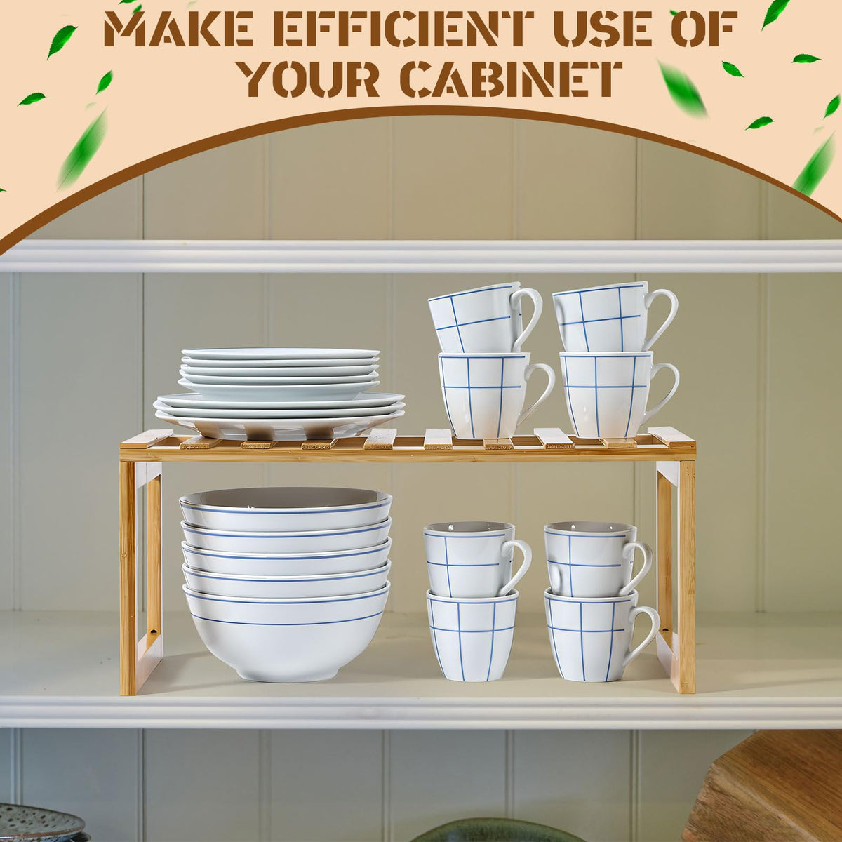 BrightRow 2 Pcs Kitchen Cabinet Organizer Bamboo Bookshelf Bamboo Kitchen Shelves, Cabinet Shelf Organizer, Storage Shelves for Pantry Bathroom Dining Room Study Laundry