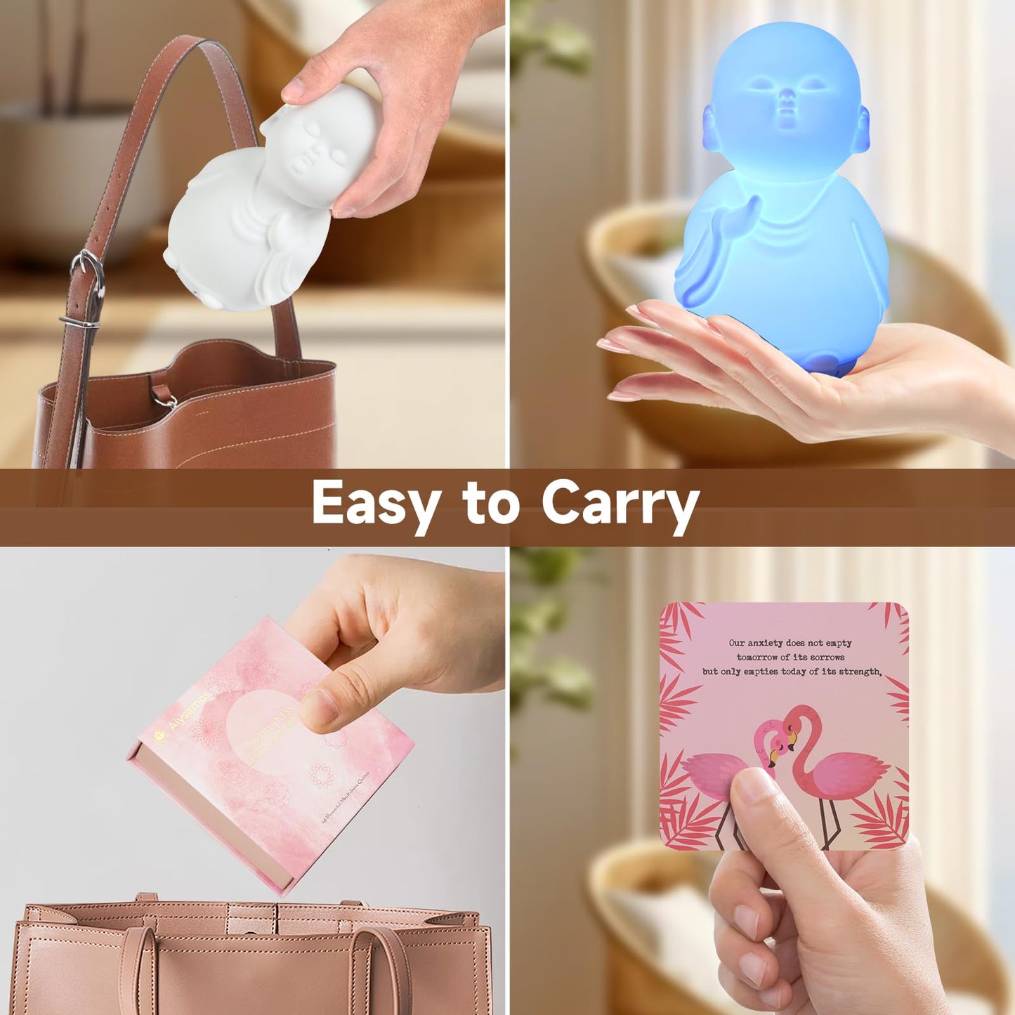 Mindfulness Tool Set with Guided Visual Meditation Breathing Lamp and 48 Positive Affirmation Cards, 3 in 1 Device with Night Light & Noise Machine, Self-Care Gift for Anxiety Relief and Relaxation