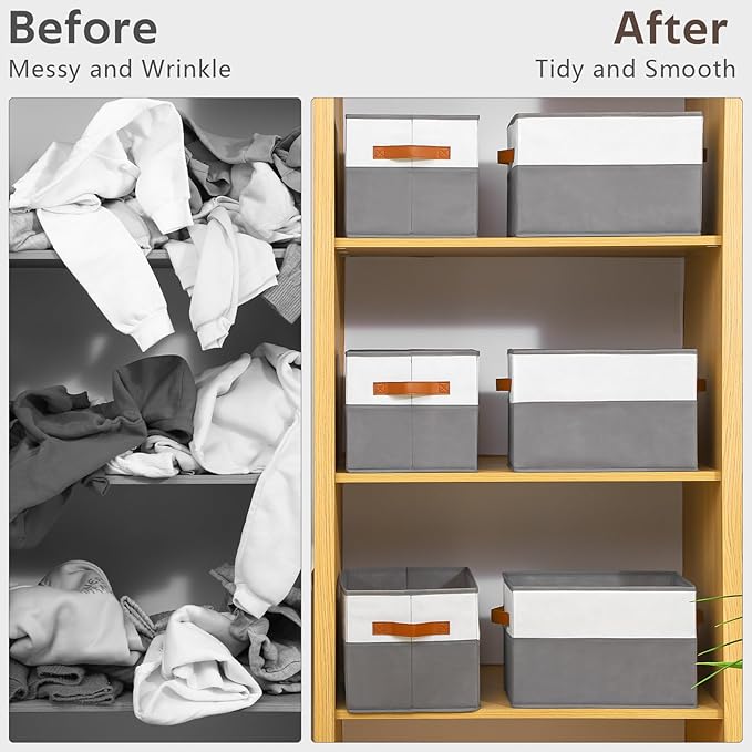 6 Pack Large Storage Bins with Handle, Collapsible Storage Basket
