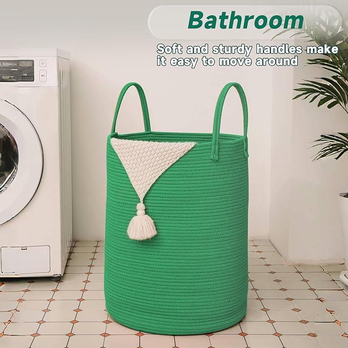 Large Woven Laundry Basket Hamper, 60L Cotton Rope Storage Bin