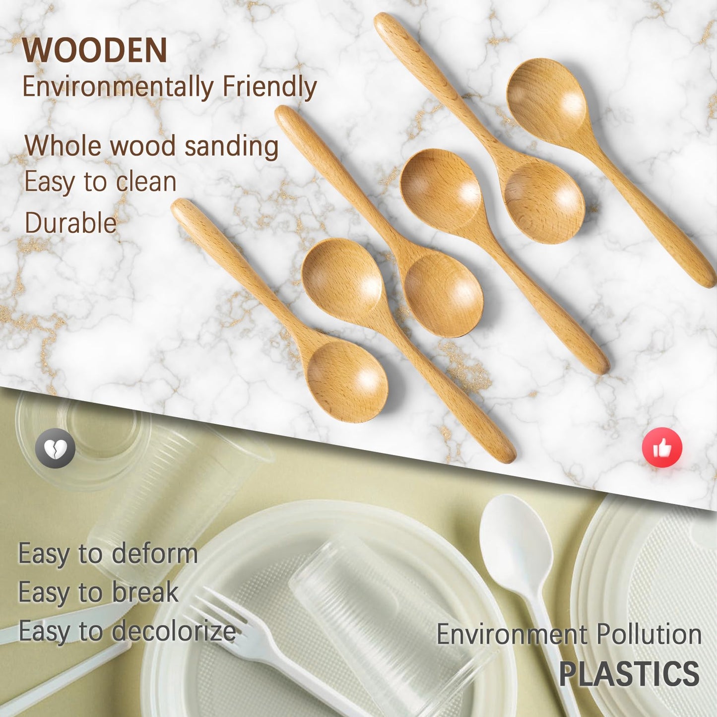 Hefild 6 PCS Wooden Spoons for Honey, 6.7 inch Small Wooden Spoons - Terrific for Tea, Coffee & Soup, Little Beech Wood Serving Table Spoon Set, Bulk Bamboo Teaspoon for Eating with Unique Design