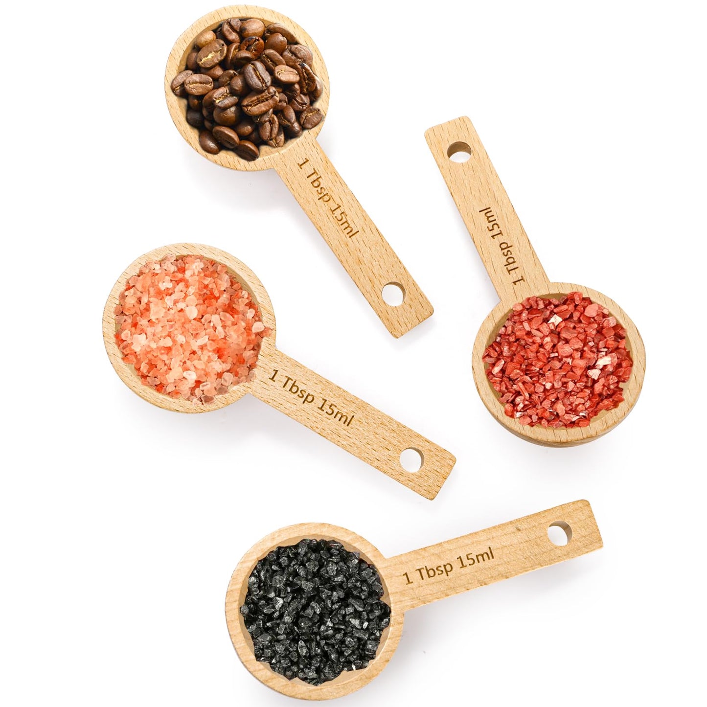 Tebery 8 Pack Wood Measuring Scoops for Canister, 1 Tablespoon Beech Coffee Scoop Measuring Spoons for Coffee Beans, Ground Coffee, Protein Powder, Spices, Tea and Bath Salt