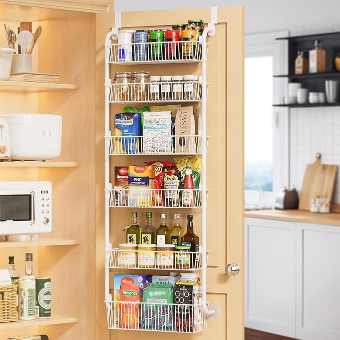 Delamu Large Over the Door Pantry Organizer, 6-Tier Metal Pantry Door