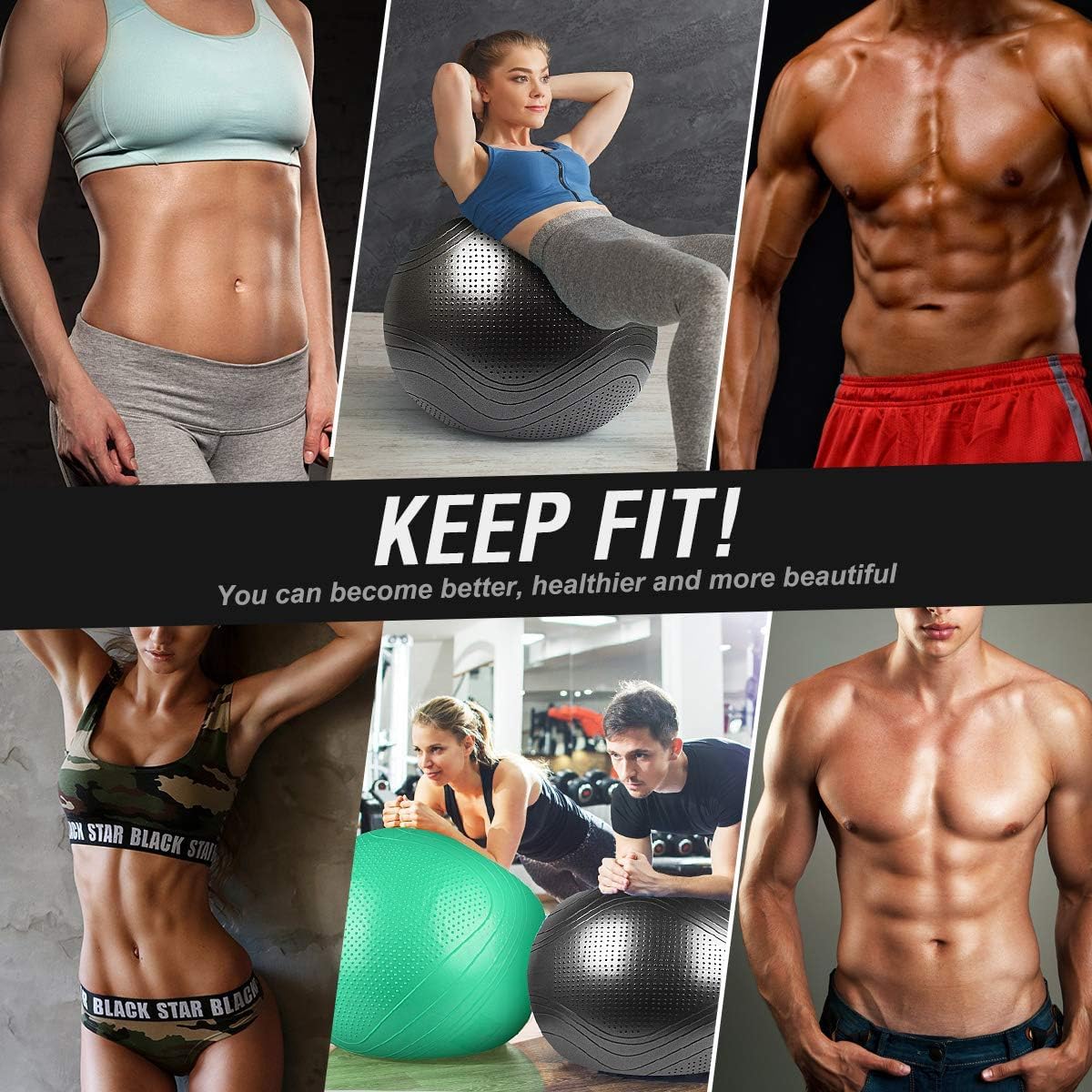 Gruper Yoga Ball, Multiple Sizes Non Slip Exercise Ball for Workout, Birthing, Balance, Stability, Pregnancy, 2200LB Capacity, Anti Burst Chair for Home and Office, Includes Quick Pump & Fitness Guide