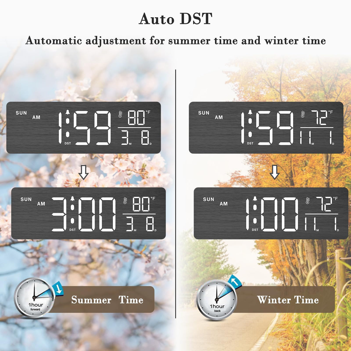 DreamSky Wooden Digital Alarm Clock with Date & Day of Week for Bedroom