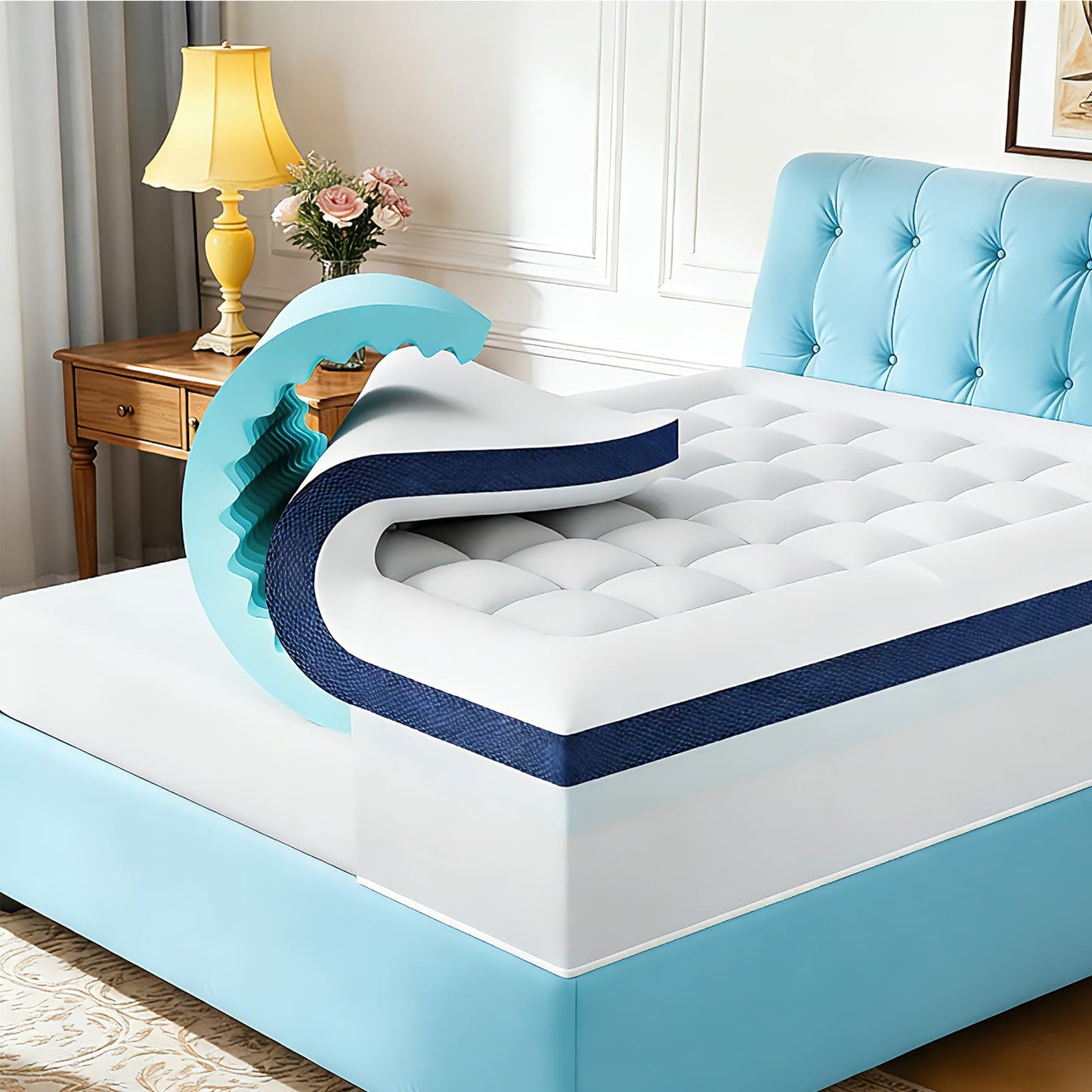 4 Inch Memory Foam Dual-Layer Mattress Topper Queen Size - 2Inch 1000GSM Quilted Pillow Top with Down-Alternative + 2Inch 5-Zone Egg Crate Memory Foam（Queen,60"x80"）