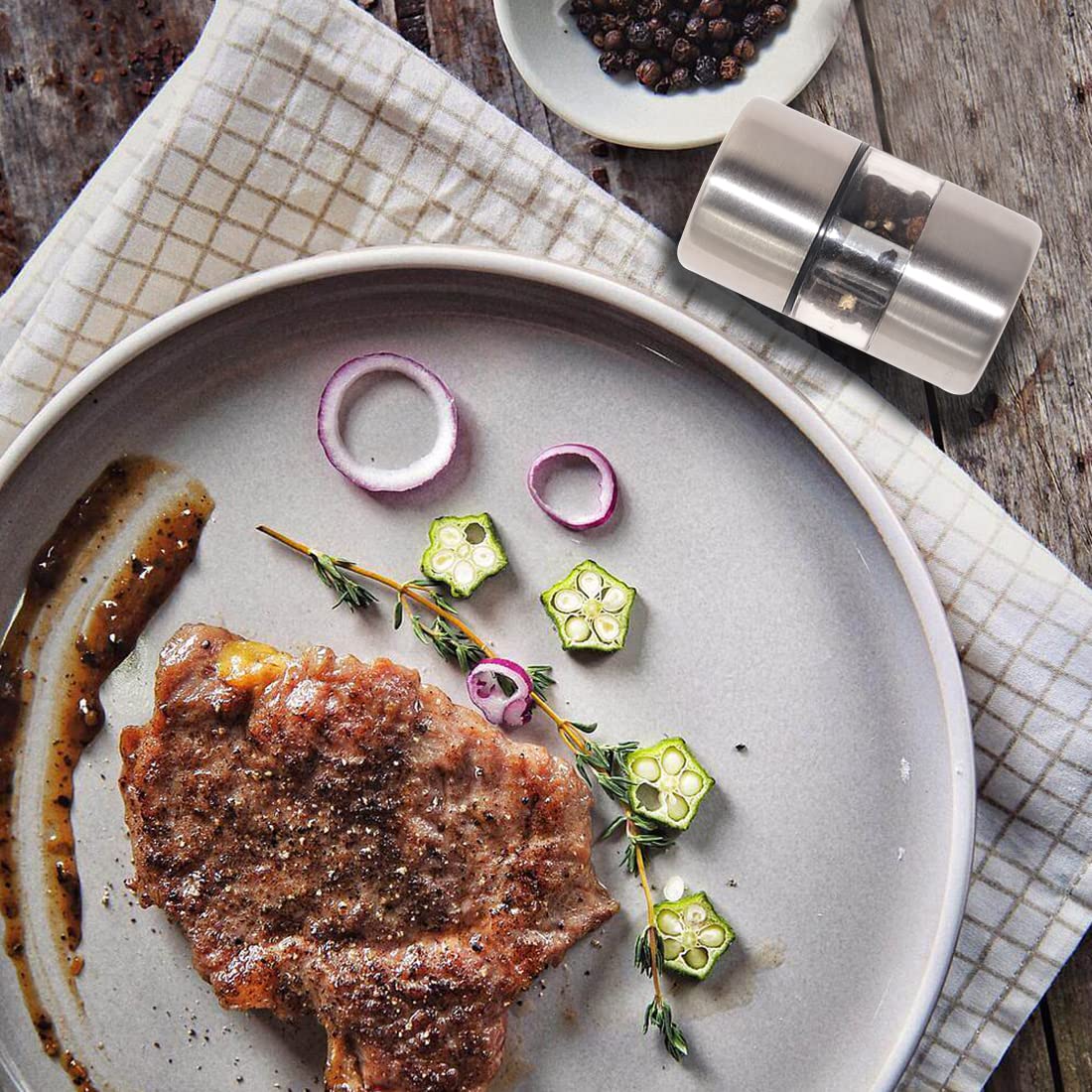ROLMZJX 2 Pcs Mini Salt and Pepper Grinder Set,Travel salt and pepper shakers,mini salt and pepper shakers,Salt Grinder refillable for Kitchen Camping Gift