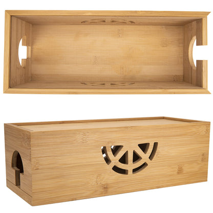 Cable Management Box,Cord Organizer Box,Bamboo Cable Organizer Box for fit Desk Computer USB Behind TV Home Hall Computer Power