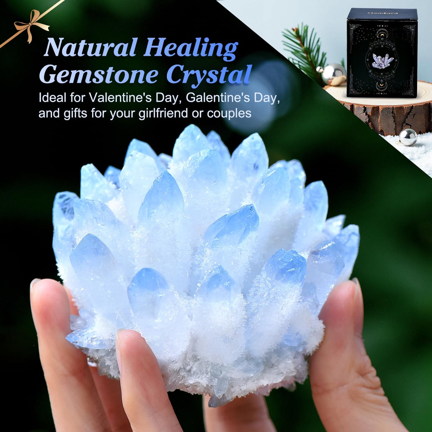 Natural Crystal Cluster Clear Quartz Mineral Crystal Cluster Cluster Healing Ornament Hue Reflection Feng Shui Home Decor (Blue)