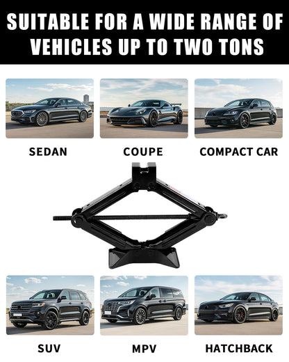1.5-ton Scissor Jack in Your car's Roadside Emergency kit, Must-Have Spare tire Replacement Stand Tool for Your Vehicle, Telescoping Lug Nut Removal Tool, Ratchet Wrench, Tire Pressure Gauge (1.5T)