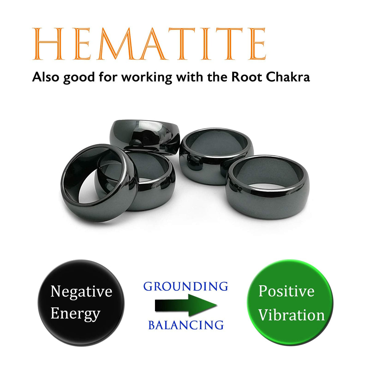 Morchic 5Pcs Pack Hematite Stone Rings for Women & Men, Unisex Plain Band Set (10mm Width) - Mixed Sizes 8-12, Chakra Balancing, Polished Gemstone, Gift Ready
