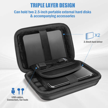 ProCase [Holds 2 Piece] External Hard Drive Case 2.5 Inch，Compatible for Seagate Expansion, Seagate Backup Plus, Canvio Basics Portable Hard Drive, WD Elements (Black)