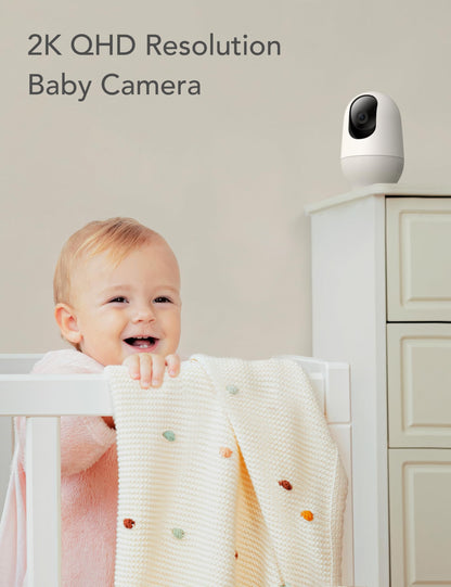nooie Baby Monitor WiFi Baby Monitor with Camera 360-degree Baby Camera with 2K Night Vision Video Baby Monitor Camera, AI Motion Tracking Sounds and Motion Detection, Works with Alexa, SD Card/Cloud