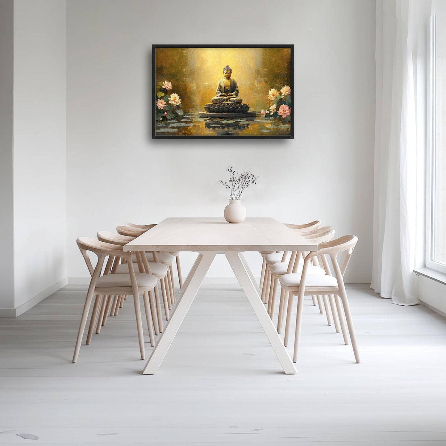 Buddha Lotus Large Wall Art Zen Meditation Wall Decor Spiritual Asian Calming Pictures Canvas Prints Peaceful Buddha Painting Framed Artwork for Yoga Bedroom Living Room Bathroom Home 36"x24"